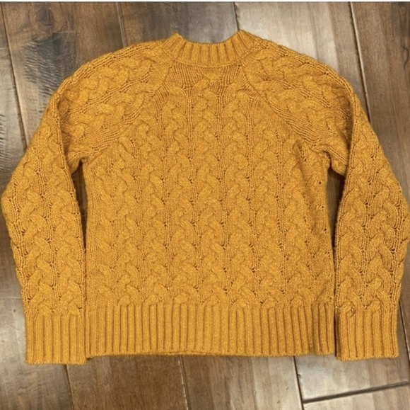 New Lucky Brand Quinn Cable Knit Cotton Blend Mustard Yellow Medium Sweater - Picture 2 of 15